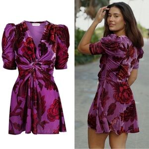 Rhode Leanna Floral Velvet Mini Dress Size Medium NWT Camellia Vine Crocus